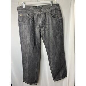 Mens Vintage 34x28 Wide Leg Baggy‎ Y2K South Pole 4180 Dark Grey Distressed Jean